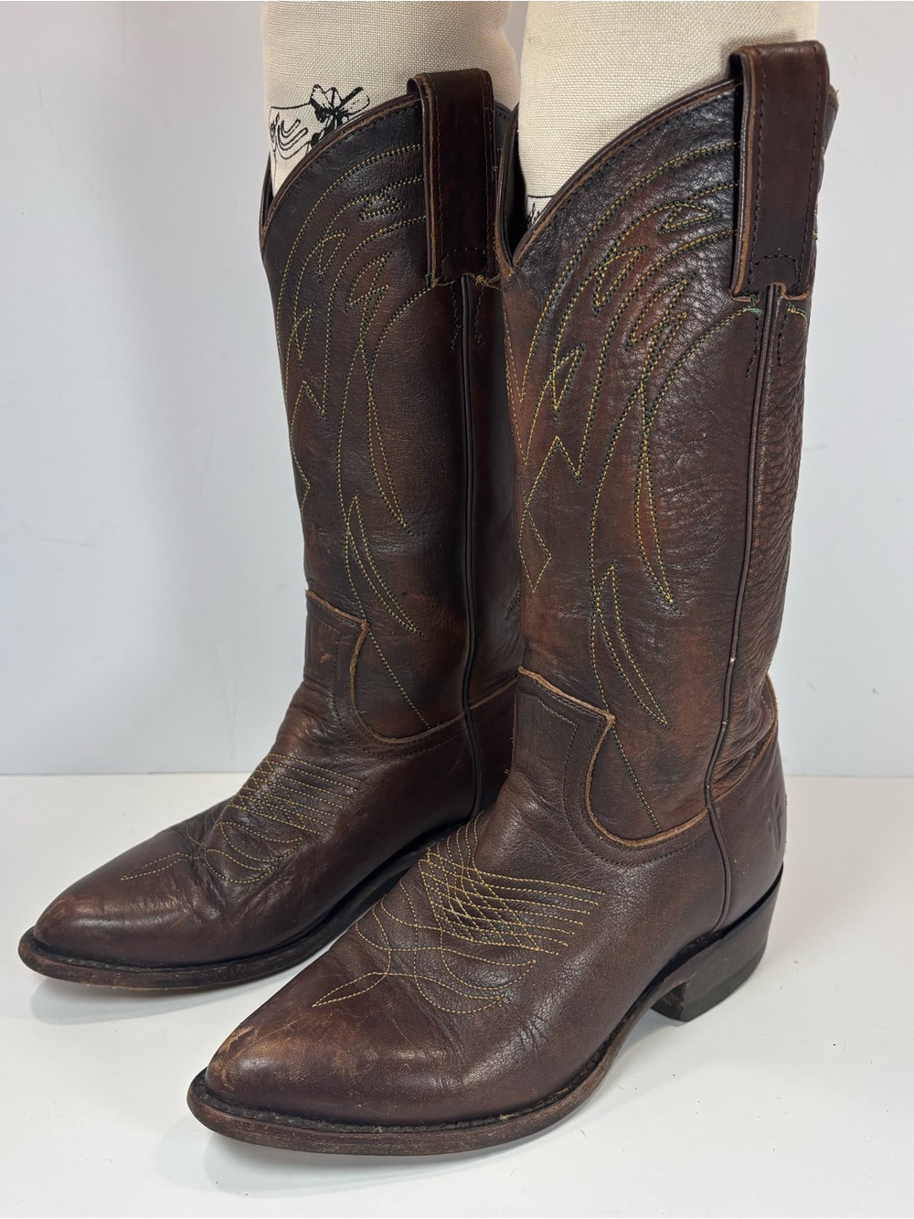 Vtg 80’s Frye Boots Women 6.5 B Leather Brown Western Embroidered 77689 Read